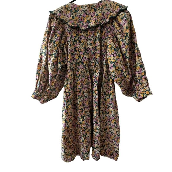 Vila Floral Puff Sleeve Peasant Coquette Mini Dress Ruffled Collar - Picture 5 of 7